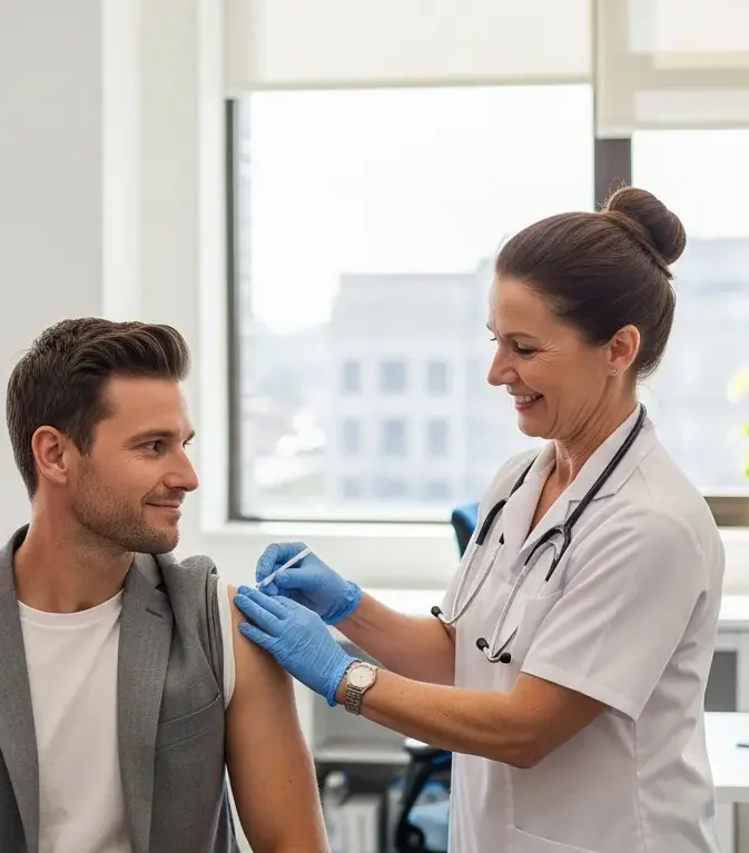 A flu shot given in a workplace